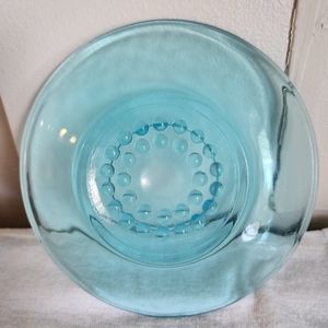 Vintage Hazel Atlas Capri Azure Blue Hobnail Glass Saucers